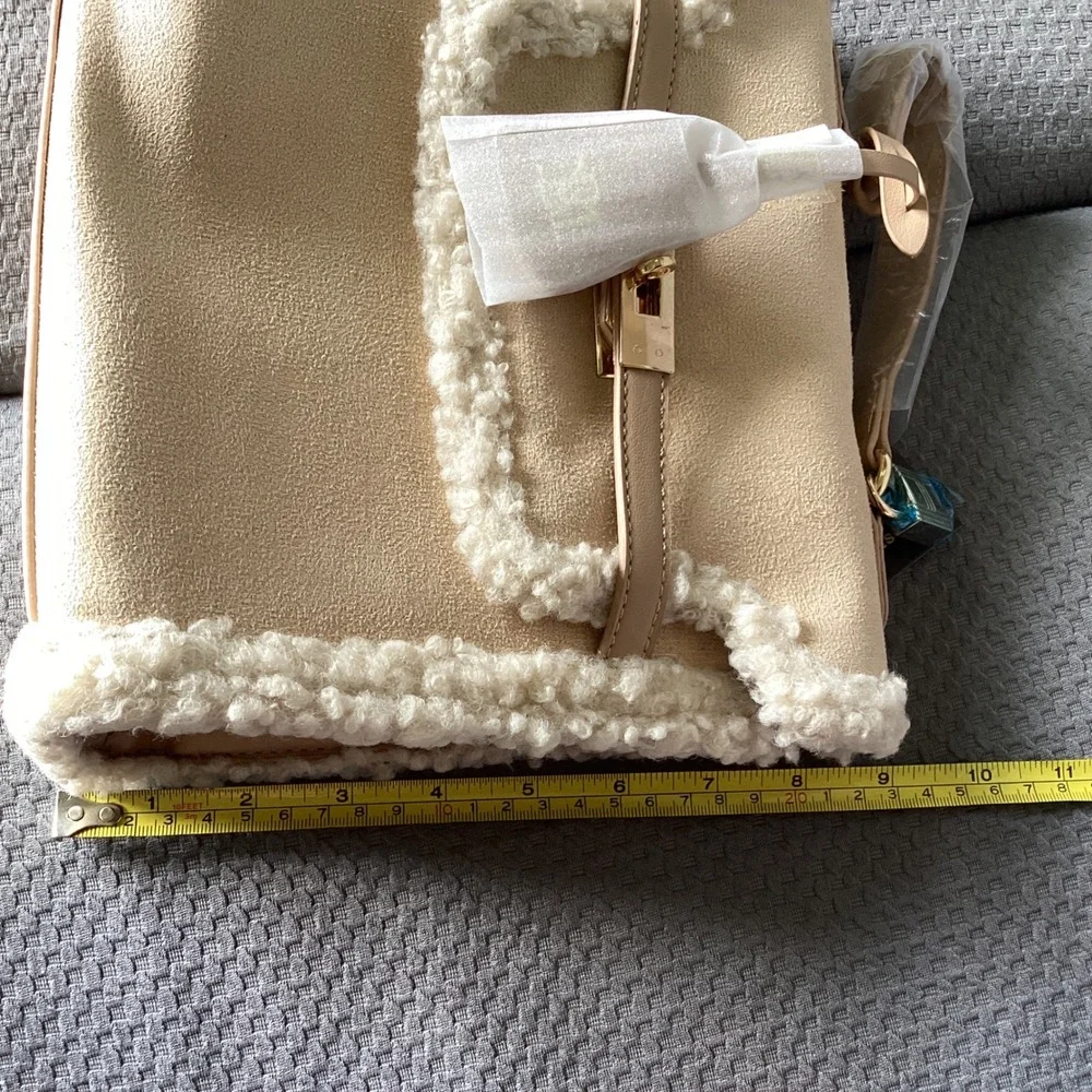 Badgley Mischka Faux Shearling Satchel Top Handle Crossbody‎ Bag Purse